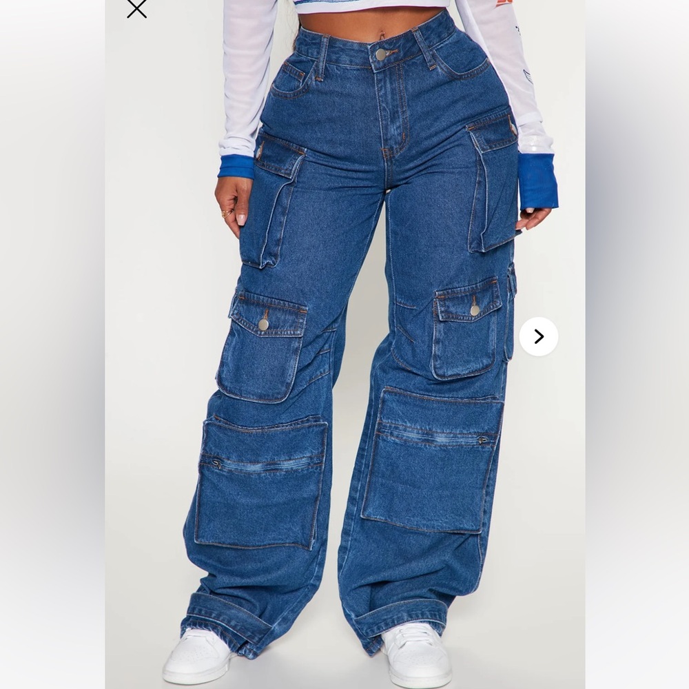 Fashion Nova Relaxed Fit Cargo Blue Jeans